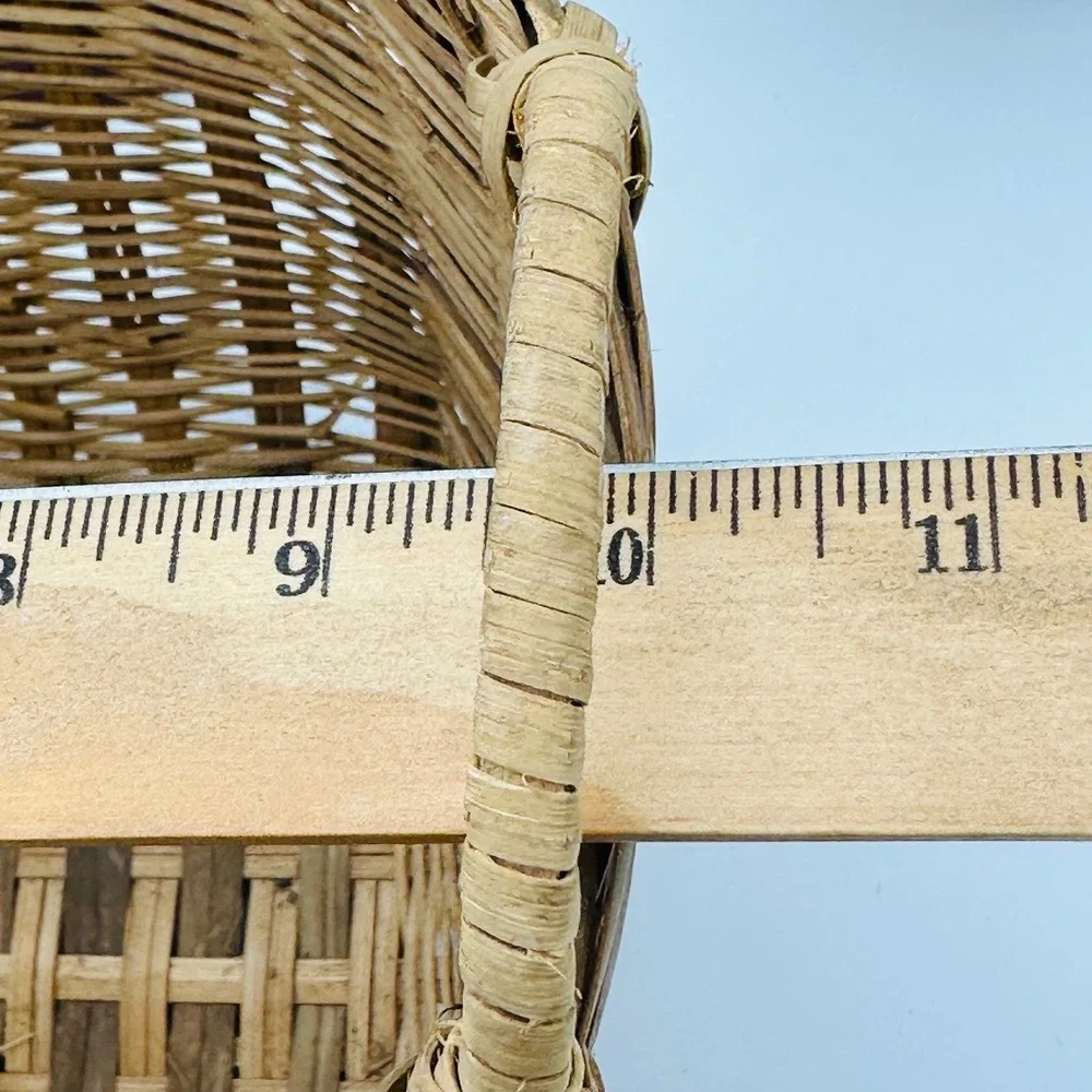 Vintage Bamboo Woven Basket with Handles Square Base Round‎ Top Asian Boho